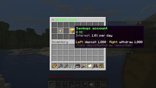 The bank menu